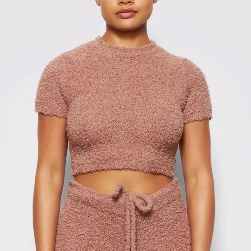 SKIMS Cozy Knit Cropped T-Shirt Rose Clay S/M